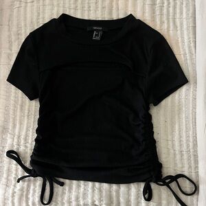 Forever 21 Black Ruched Tie Front T-Shirt